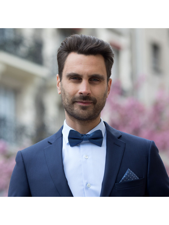 Steel Blue Semi Plain Bow Tie in Silk