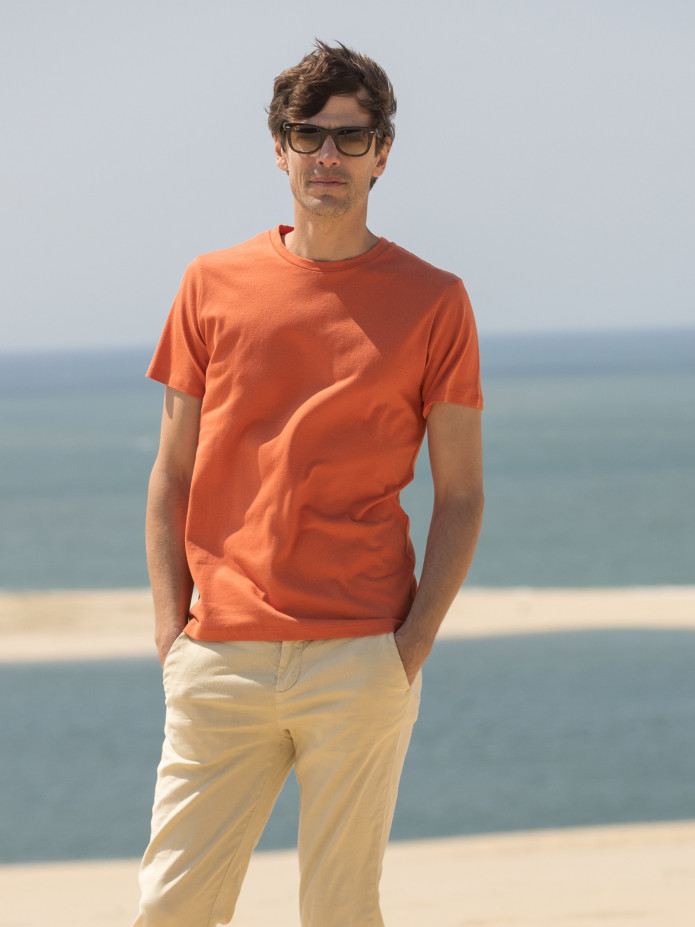 Terracotta organic cotton and linen T-shirt
