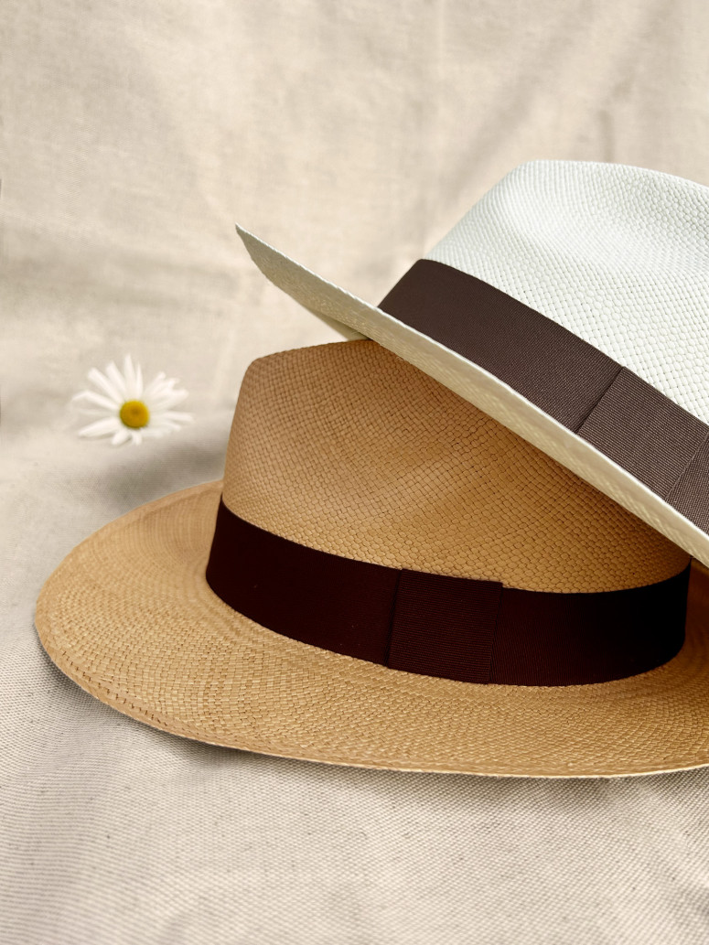 GENUINE PANAMA HAT With Attached Brown SILK Ribbon Natural Straw Panama Hat with Brown Ribbon | In stock! | Fawler main image 2