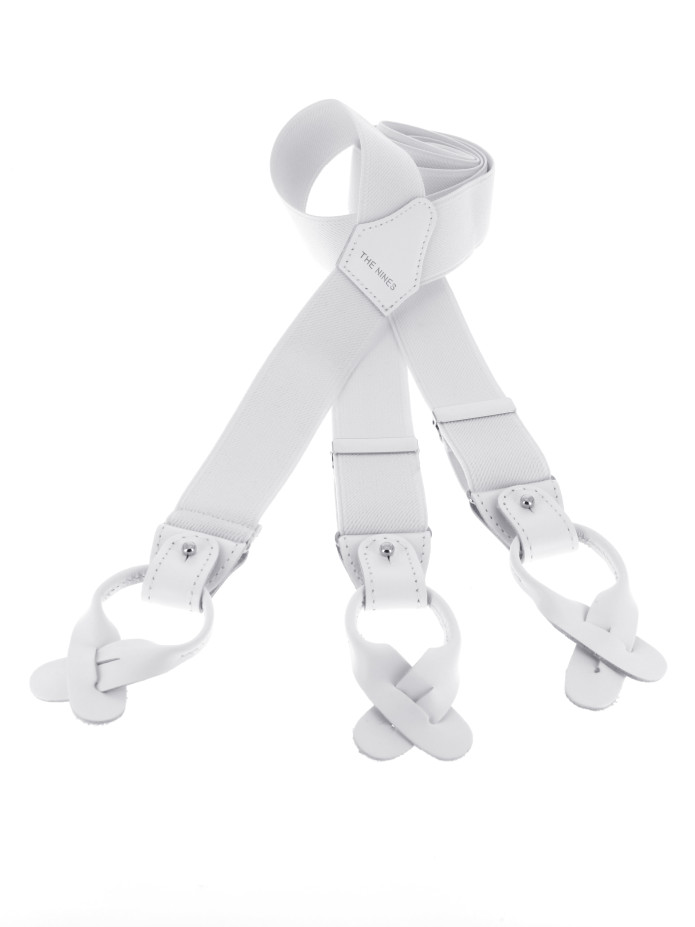 White button suspenders for men
