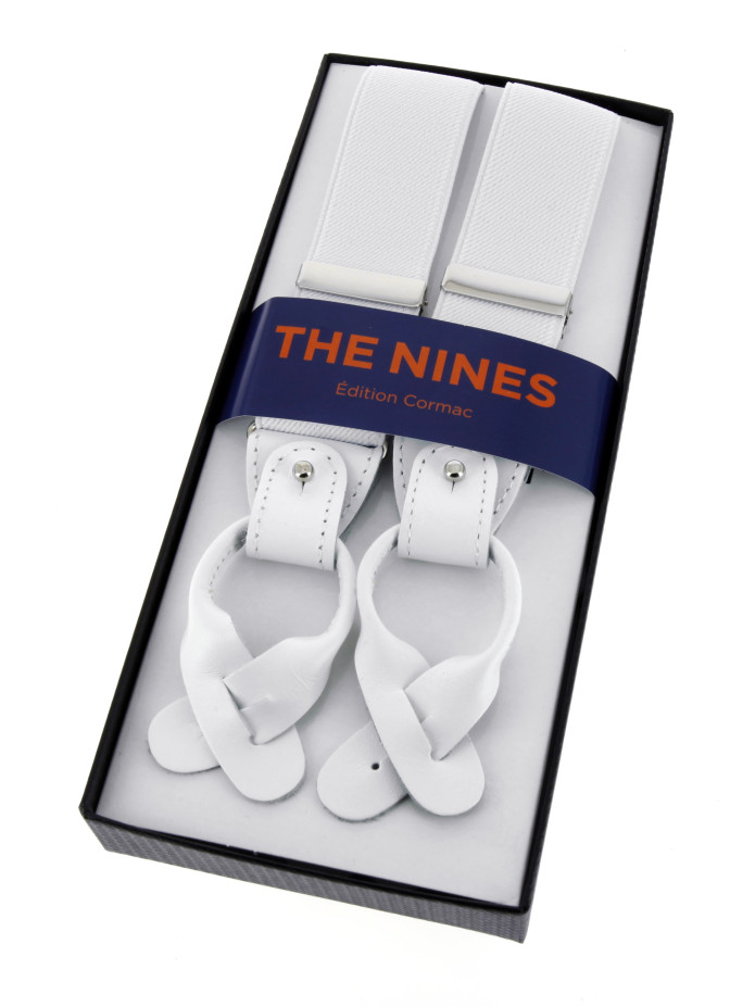White button-on suspenders for men