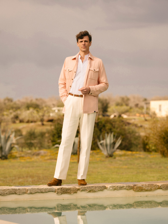 Faro ecru high-waisted trousers