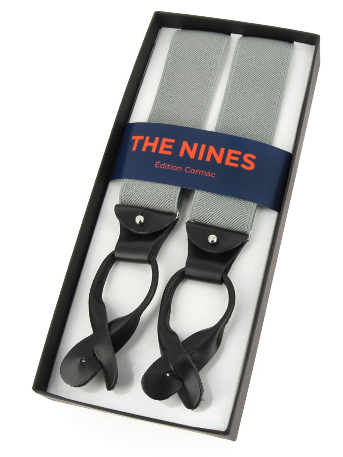 Gray men's suspenders with buttons