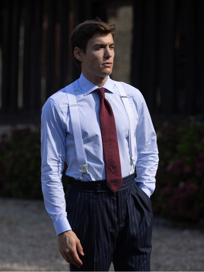 White button suspenders for men