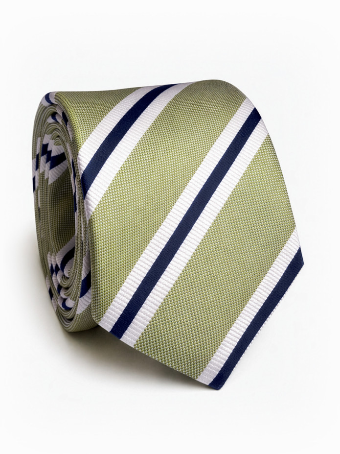 Green tie with double stripes