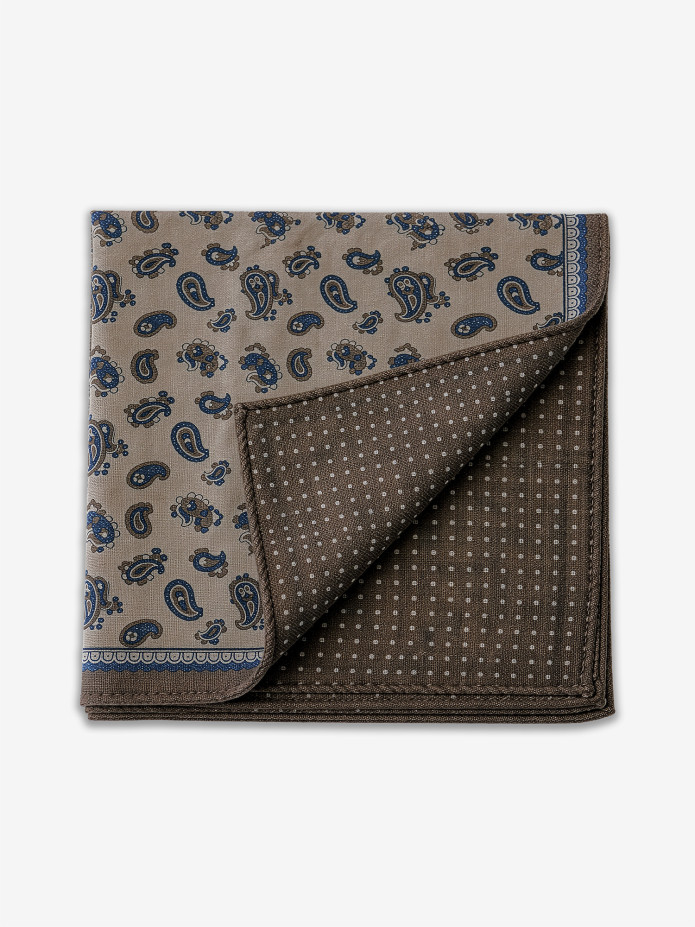 Beige wool pocket square with paisley pattern
