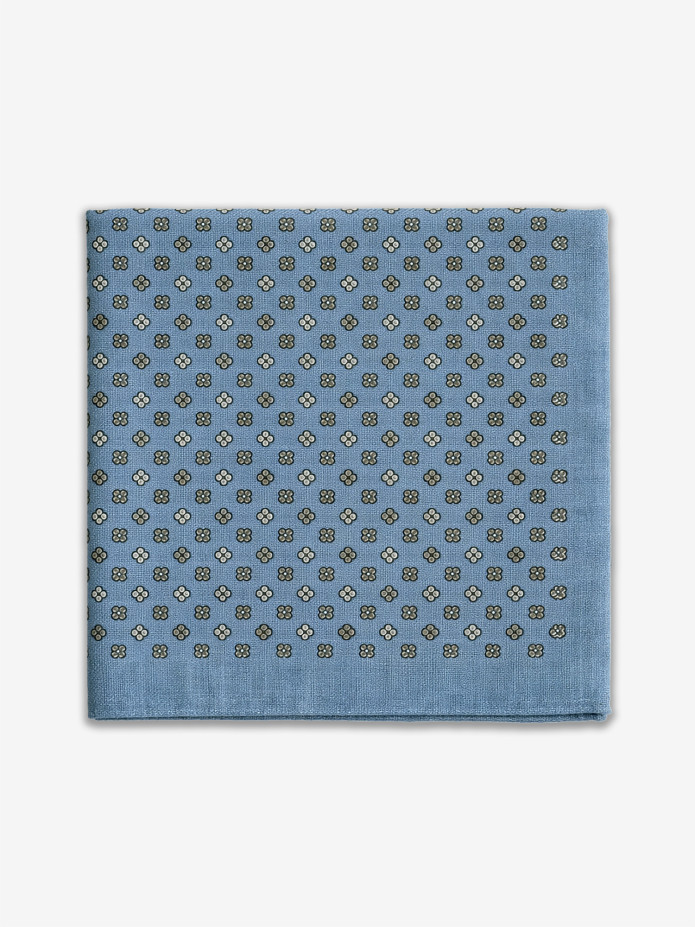 Sky blue wool suit pocket square with small patterns