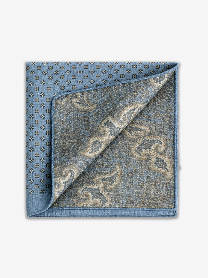 Sky blue wool suit pocket square with small patterns