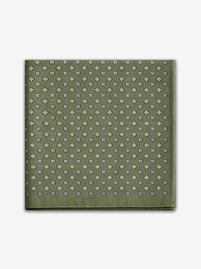 Green wool suit pocket square with small patterns