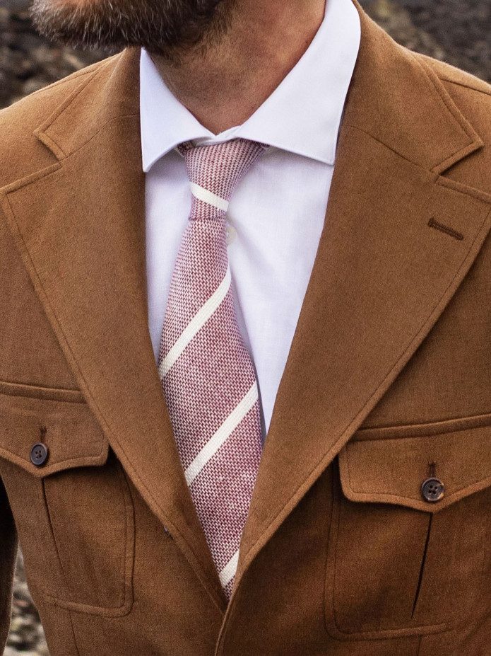 Burgundy striped linen tie