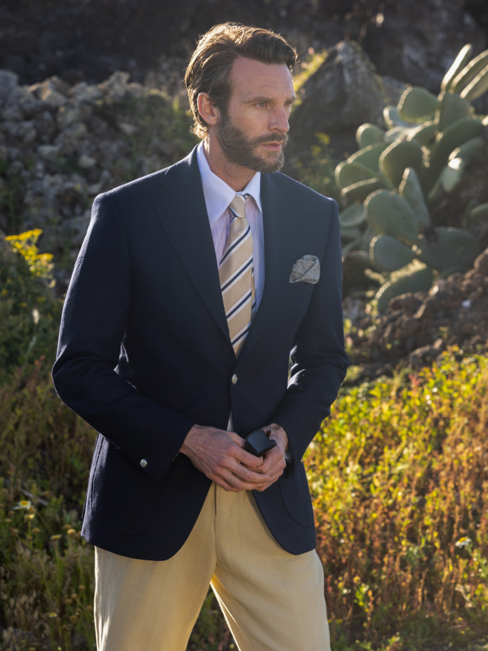 Green wool suit pocket square with small patterns