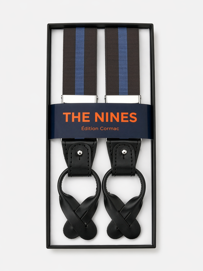 Men's Striped Brown and Blue Button Suspenders