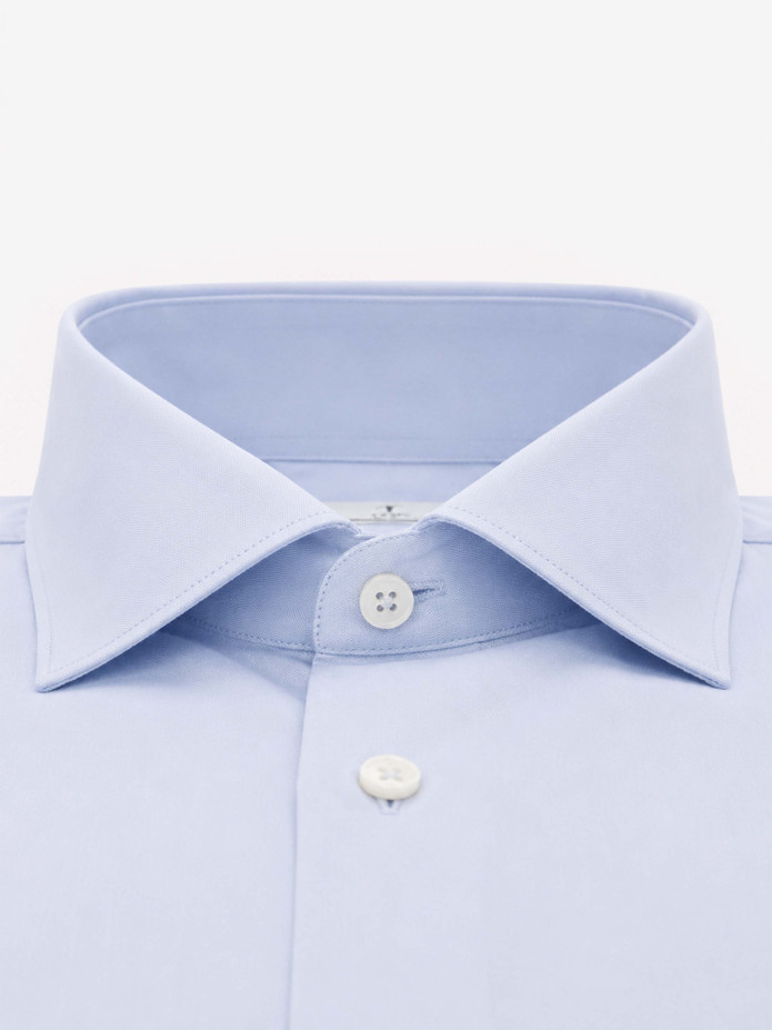 Blue shark collar shirt with French cuffs