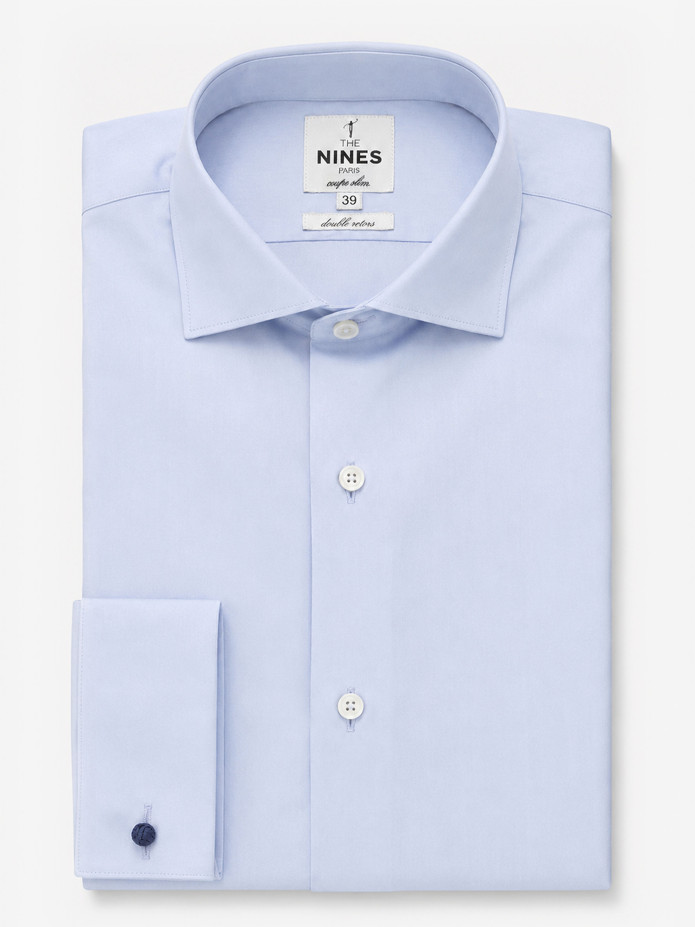 Blue shark collar shirt with French cuffs