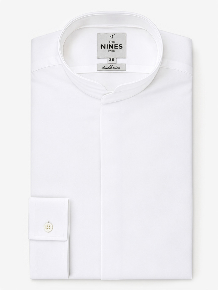 White rounded mandarin collar shirt