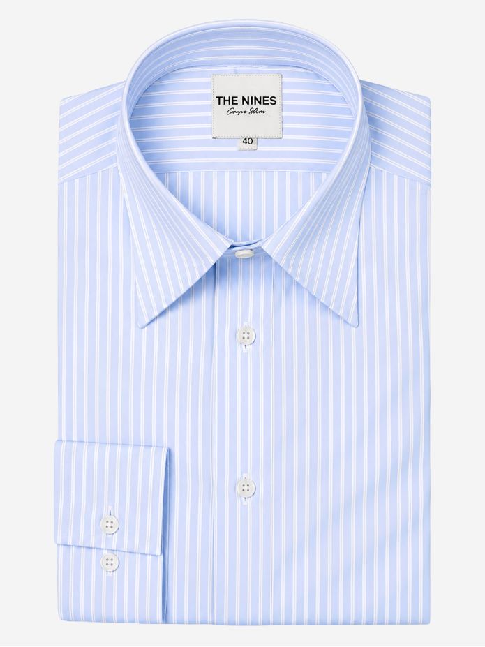 Classic collar shirt blue with white stripes