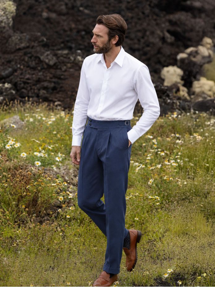 Navy blue pleated trousers - Braga