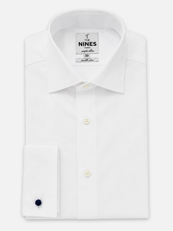 Premium white shark collar shirt with french cuffs