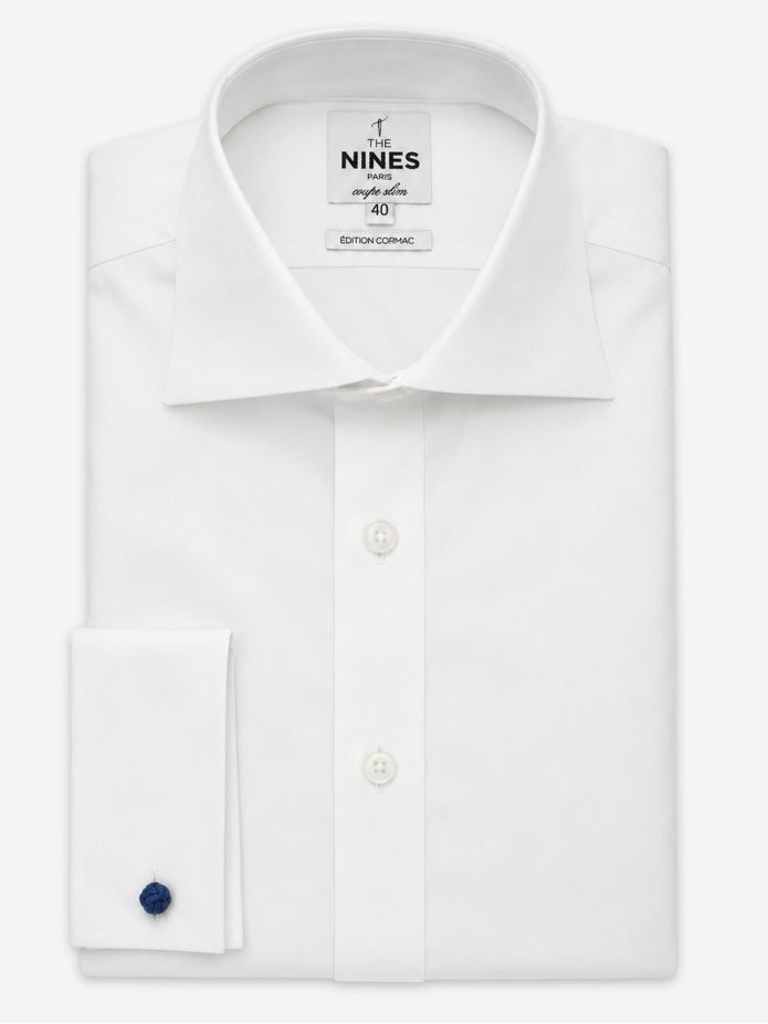 Alex Cormac Prestige French cuff shirt with large Italian collar in white twill