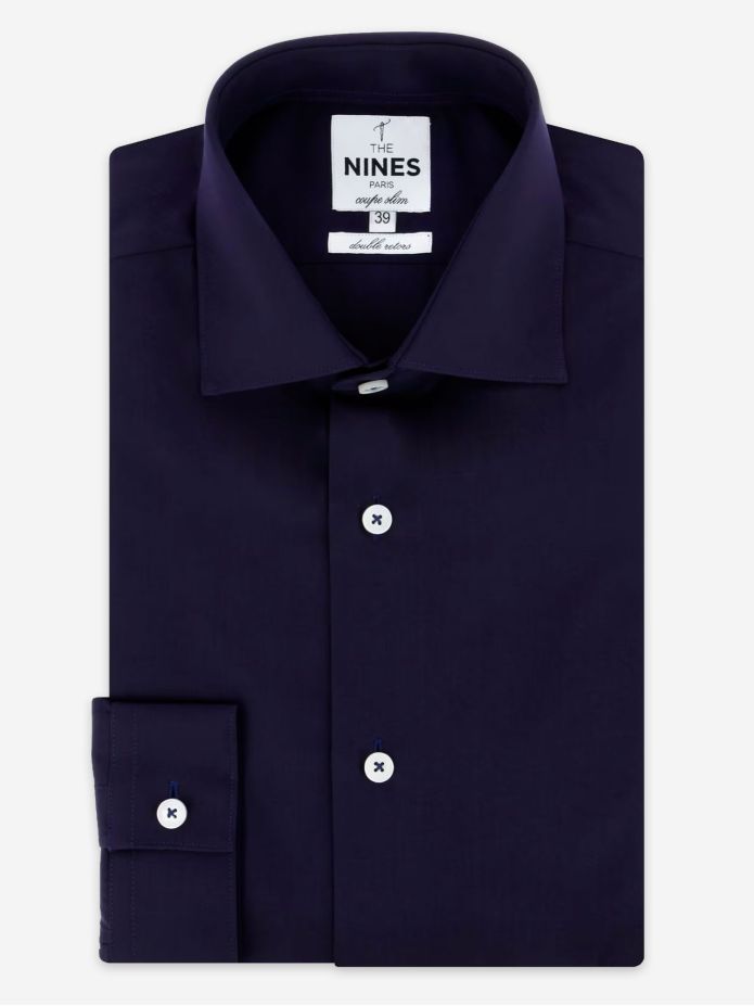 Classic shark collar shirt in navy poplin