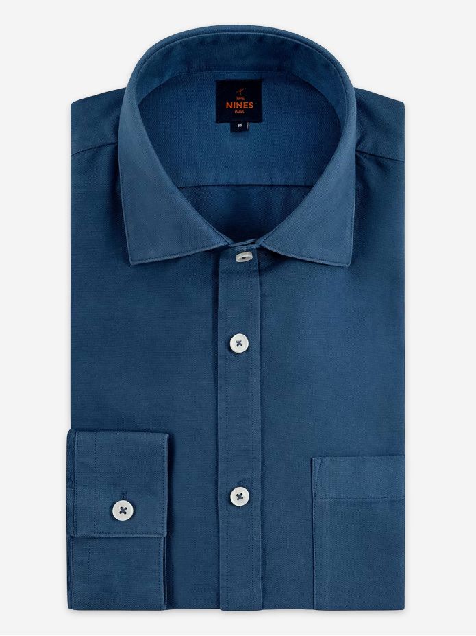 Organic oxford shark collar shirt - Hurricane blue