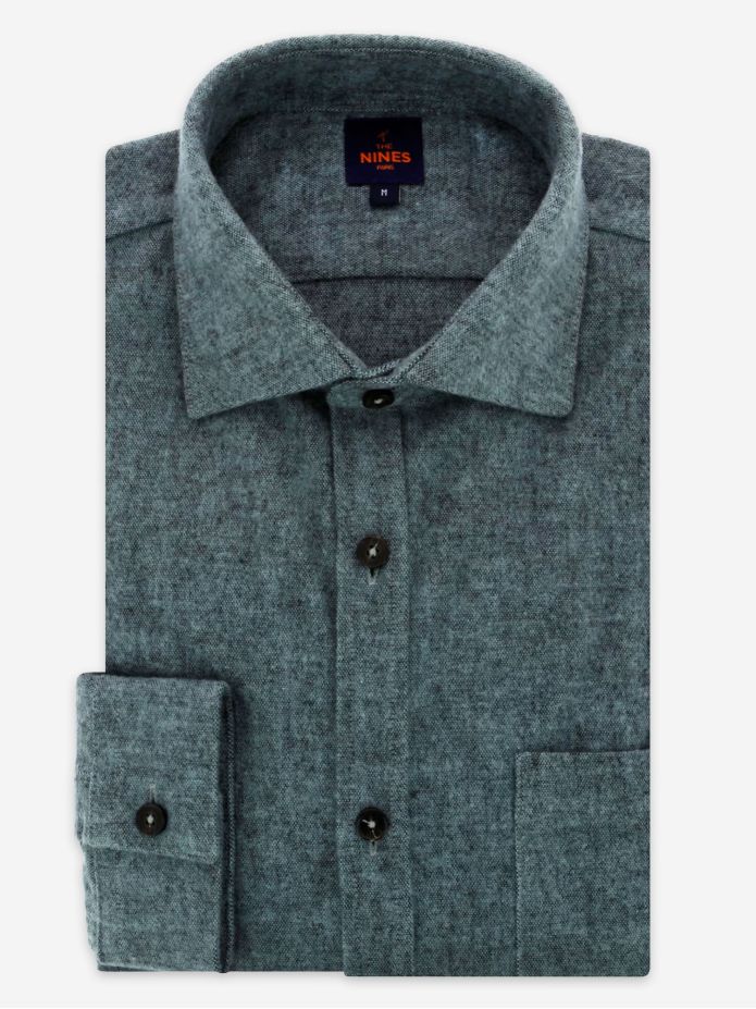 Thick blue flannel shirt with shark collar