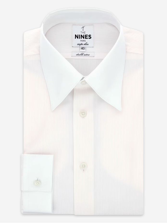 French collar shirt white with pink stripes