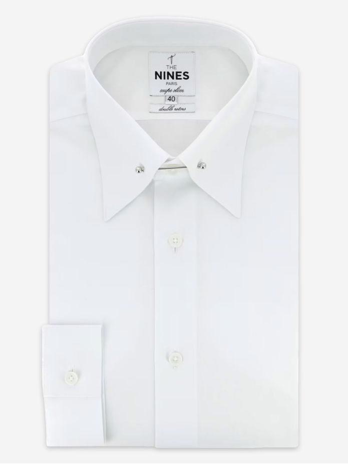 Pin Collar Shirt with Brown and Sky Blue Stripes