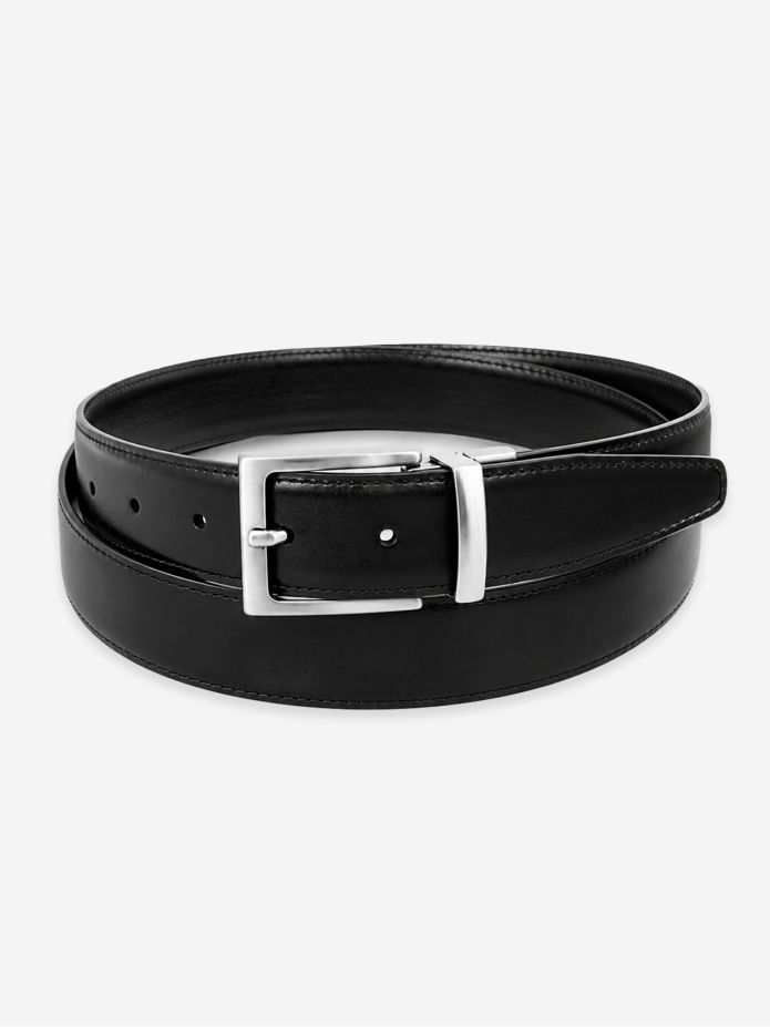 Reversible black belt in leather and nubuck Clint