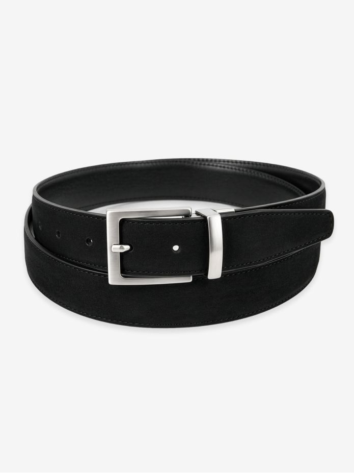 Reversible black belt in leather and nubuck Clint