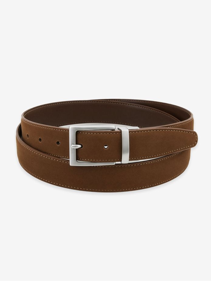 Reversible brown belt in leather and nubuck Clint