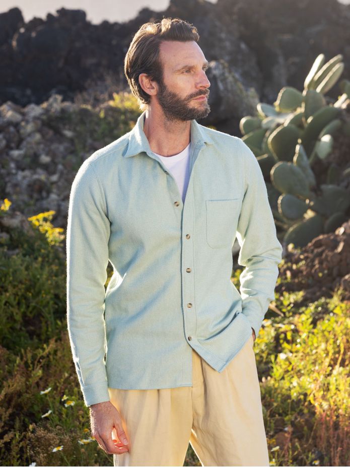 Green cotton flannel overshirt