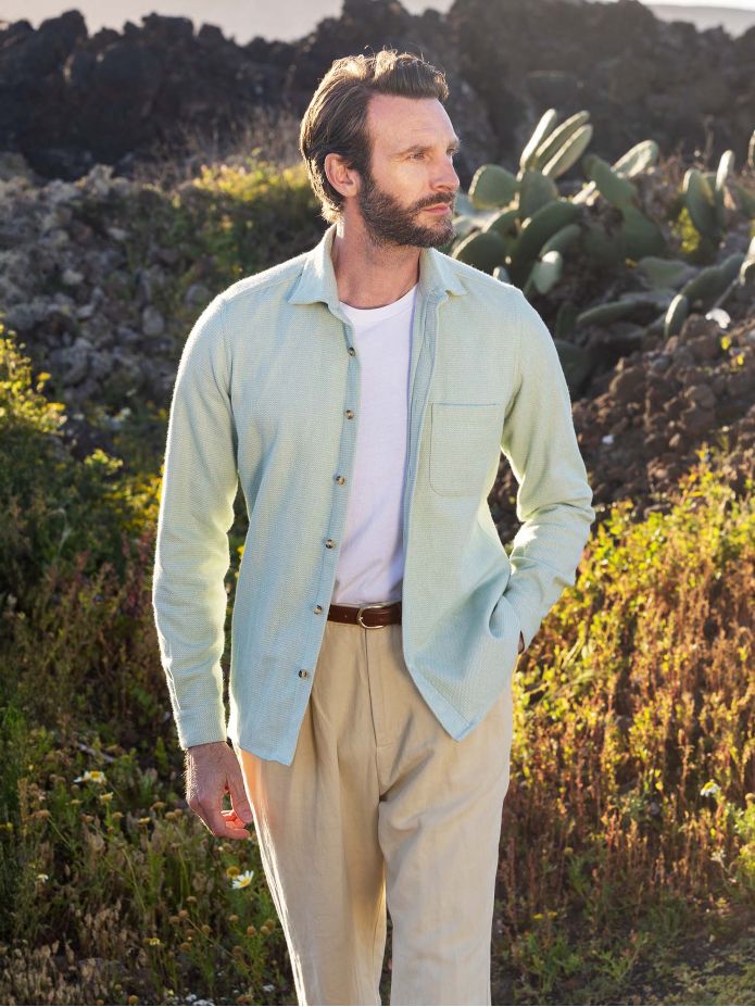 Green cotton flannel overshirt