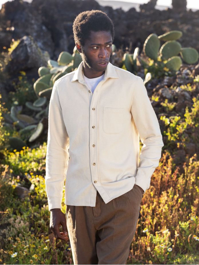 Ecru Cotton Flannel Overshirt