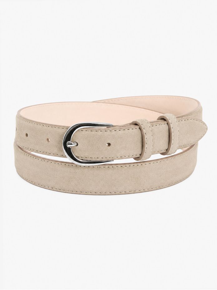 Thin beige belt with silver buckle in nubuck - Gab