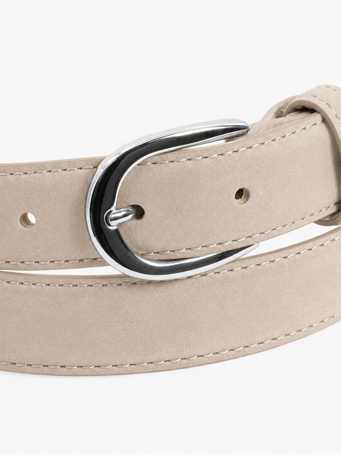 Thin beige belt with silver buckle in nubuck - Gab