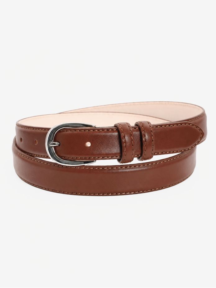 Thin brown belt with silver buckle in leather - Gab