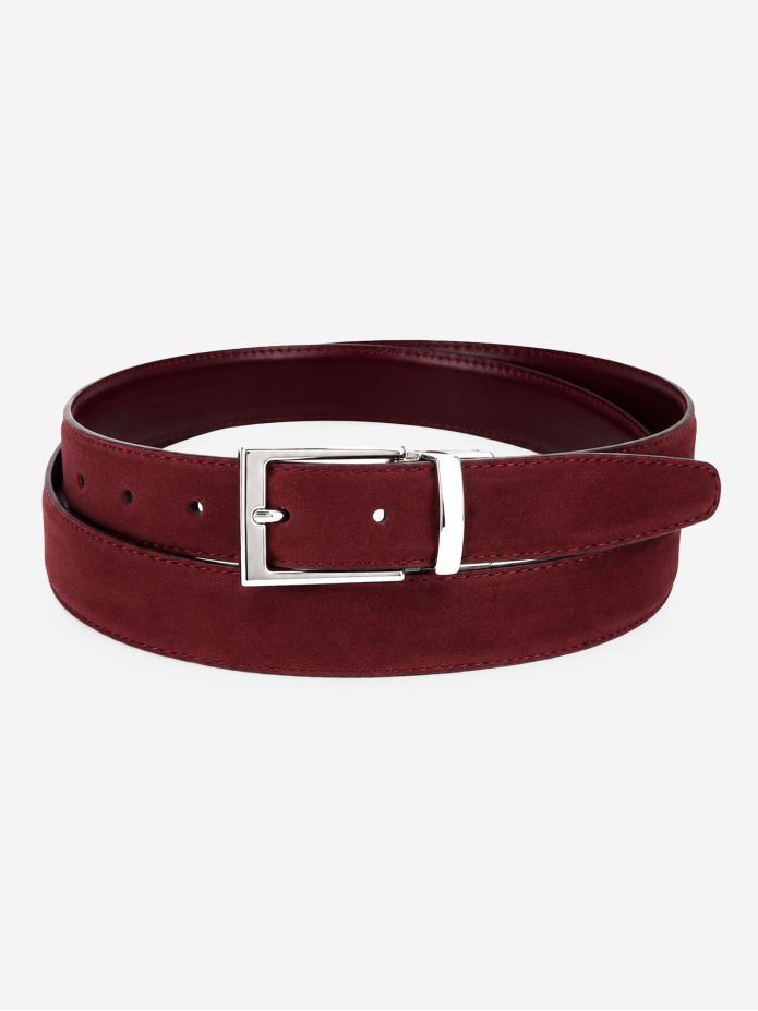 Reversible belt in burgundy leather and burgundy nubuck Clint