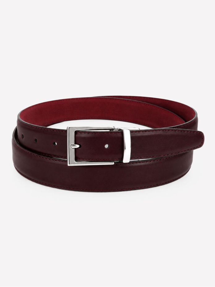 Reversible belt in burgundy leather and burgundy nubuck Clint