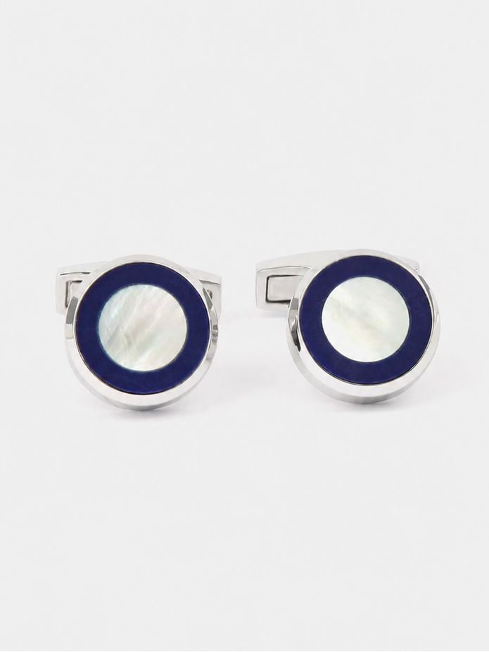 Round blue mother-of-pearl and sterling silver cufflinks Nui