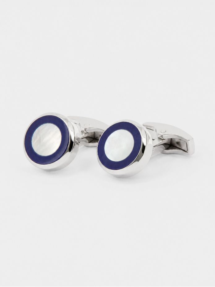 Round blue mother-of-pearl and sterling silver cufflinks Nui