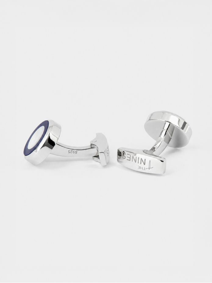 Round blue mother-of-pearl and sterling silver cufflinks Nui
