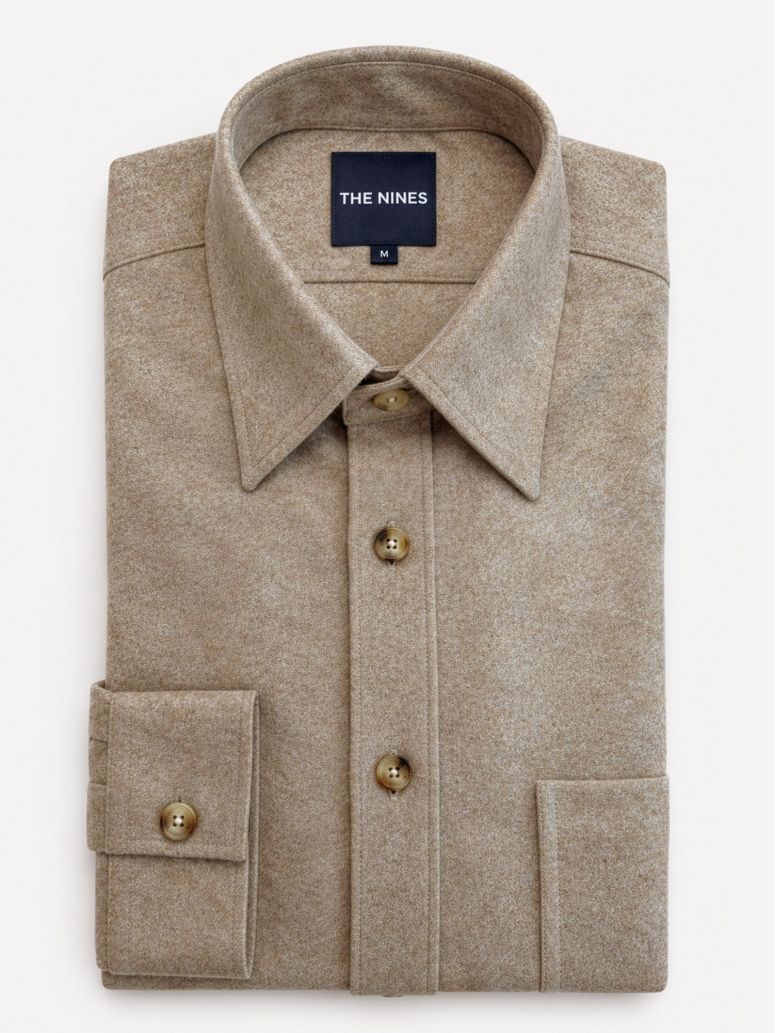 Beige flannel French collar shirt