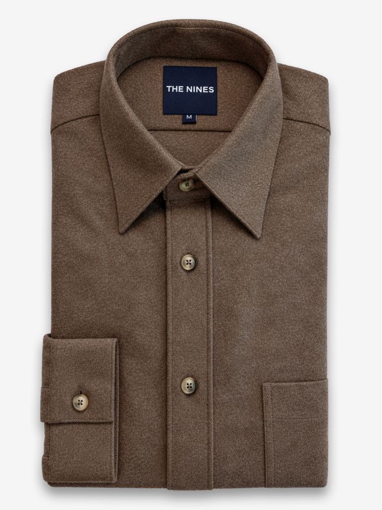 French collar shirt in brown flannel