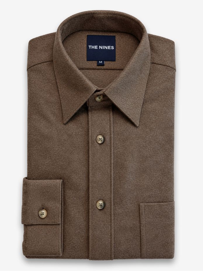 French collar shirt in brown flannel