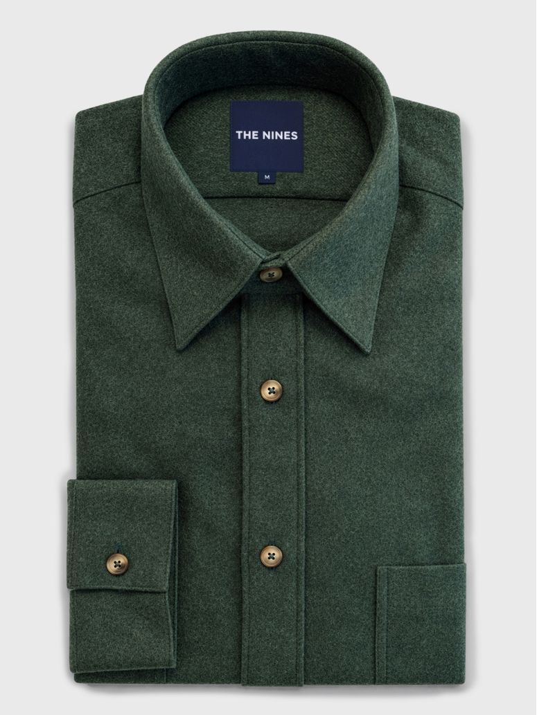 Forest green flannel French collar shirt