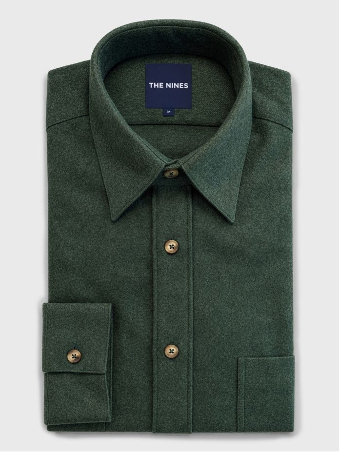 Forest green flannel French collar shirt