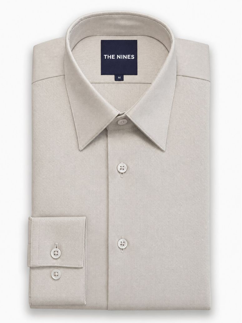 Wrinkle-free French collar shirt in beige Royal Oxford