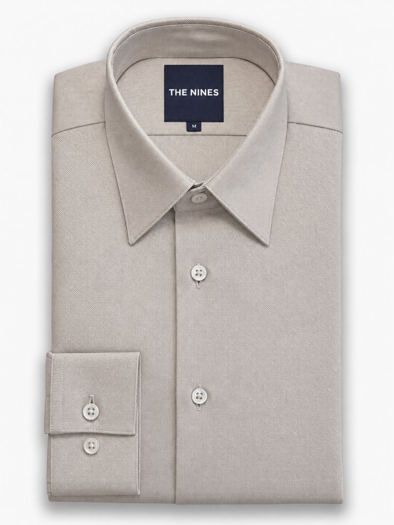 Wrinkle-free French collar shirt in brown Royal Oxford