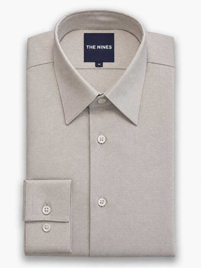 Wrinkle-free French collar shirt in brown Royal Oxford